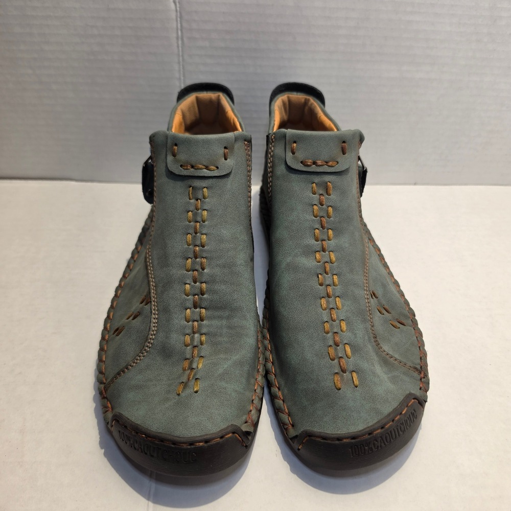 Fashion Sport Leather Hand Stitched Blue Ankle Boots Men 41 Zip 818-41